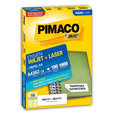 Etiqueta Inkjet + Laser A4362 33,9mm X 99mm (cx. C/ 100 Folhas) Papel A-4 - Pimaco