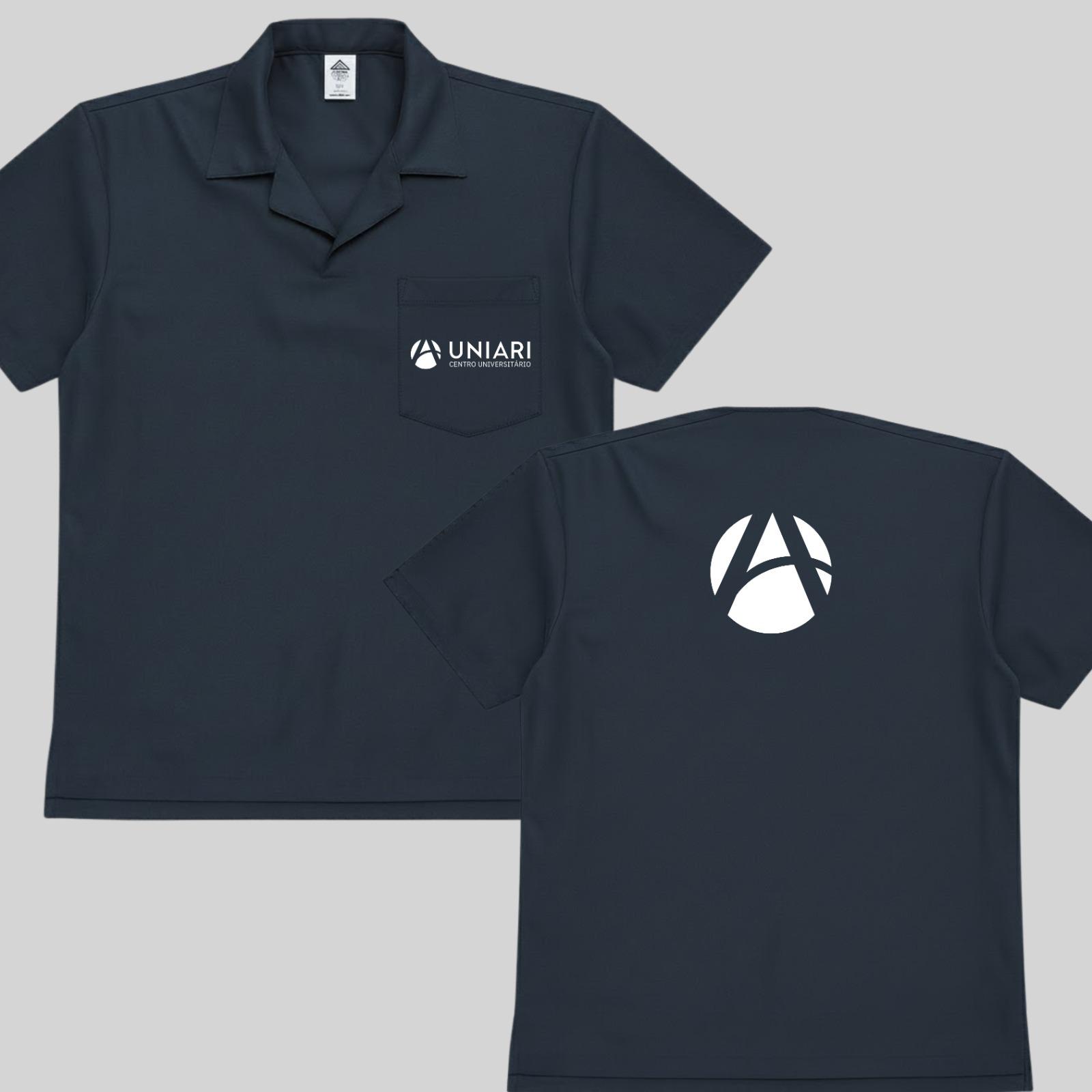 Camisa Unissex Para Servente Em Oxford Azul Marinho - Camisa Com 1 Bolso (obs: Logo Nas Costas e No Bolso) (uniari)